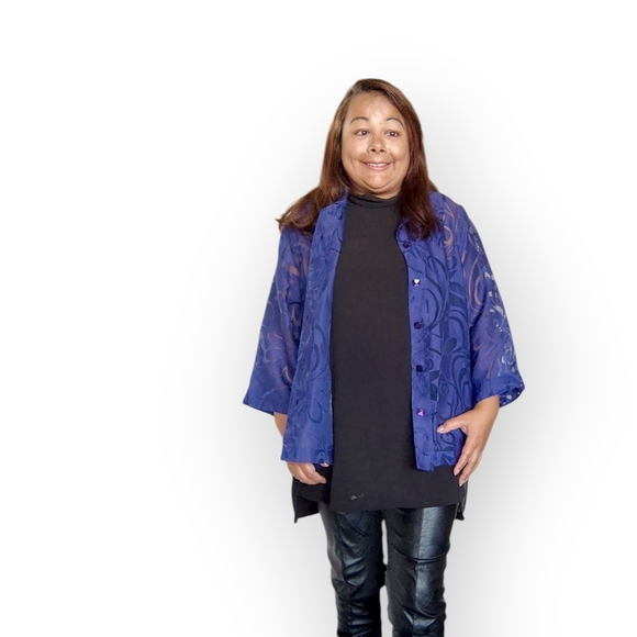 Sheer Blue Button-Up Blouse - Picture 14 of 16